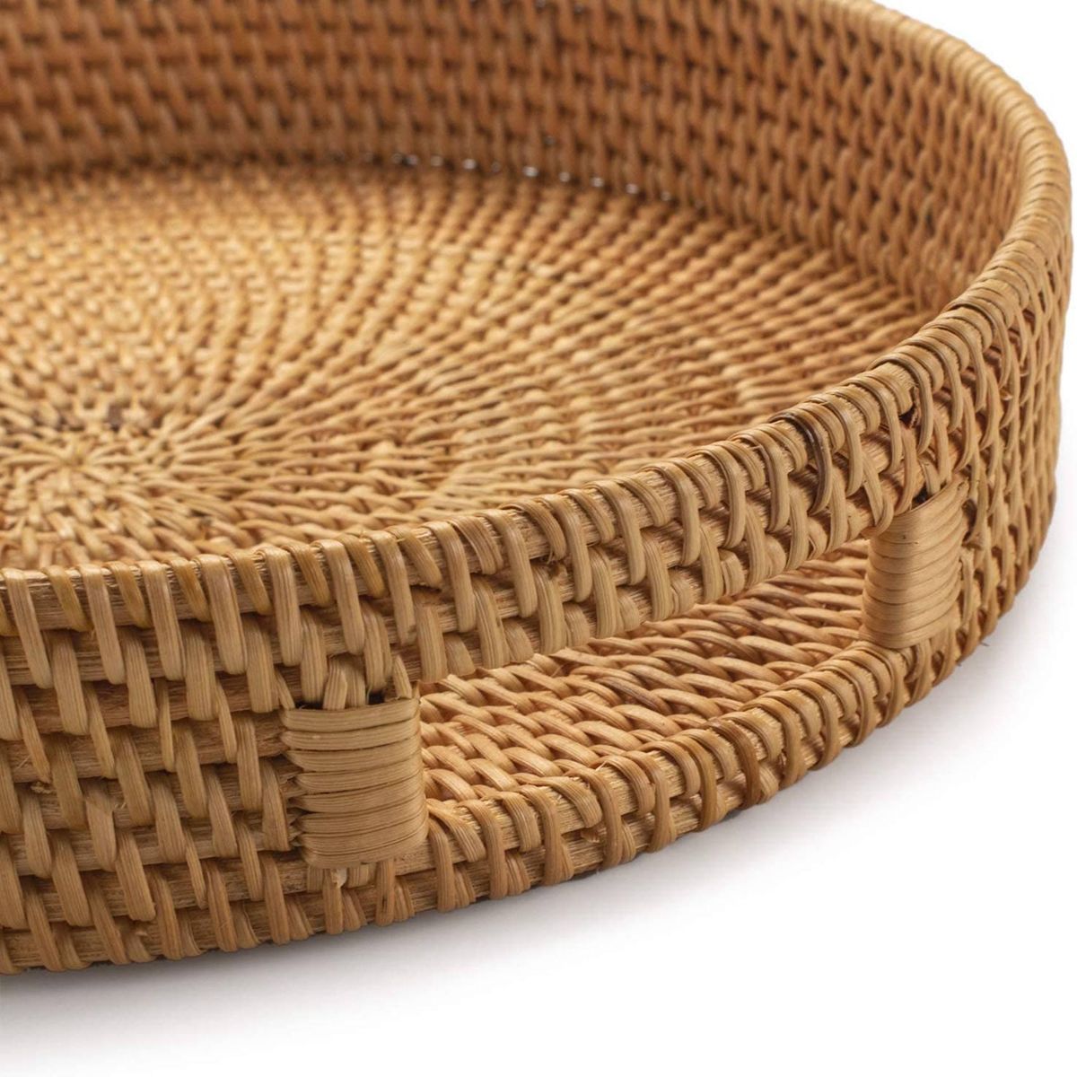 Round Rattan Serving Tray Decorative Woven Ottoman Trays