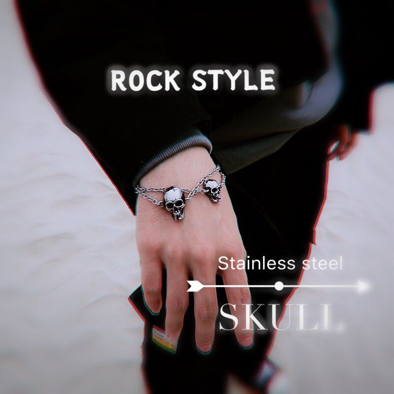 Onlysda Stainless Steel Cool Link Chain Skull Bracelet Men