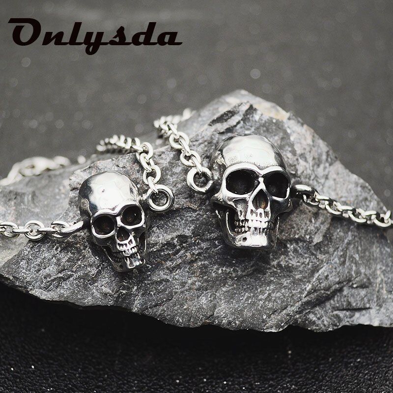 Onlysda Stainless Steel Cool Link Chain Skull Bracelet Men
