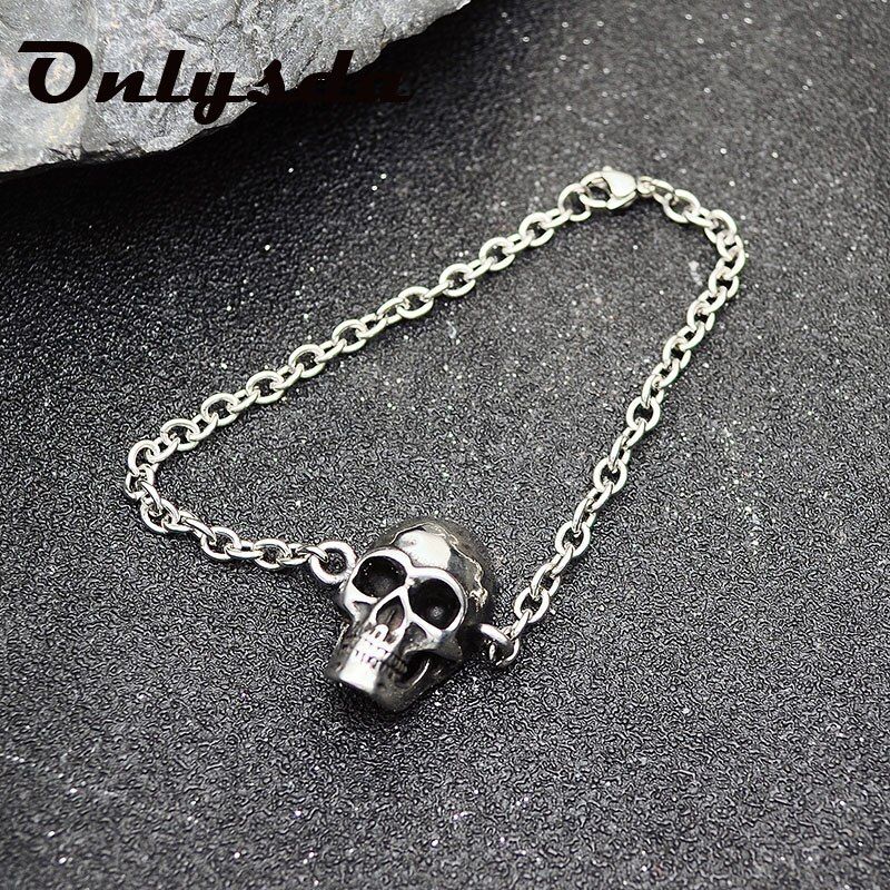 Onlysda Stainless Steel Cool Link Chain Skull Bracelet Men