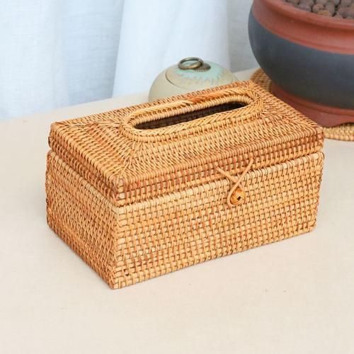 Paper Rack Rattan Tissue Box Elegant Home Decoration Handmade Desktop Tissue Container Napkin Storage Case