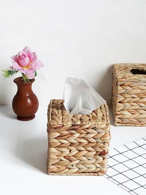Square Tissue Box Holder Woven Tissue Box Facial Case Holder Office Home Hotel Car Table Decor Accessories