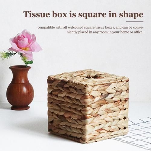 Square Tissue Box Holder Woven Tissue Box Facial Case Holder Office Home Hotel Car Table Decor Accessories