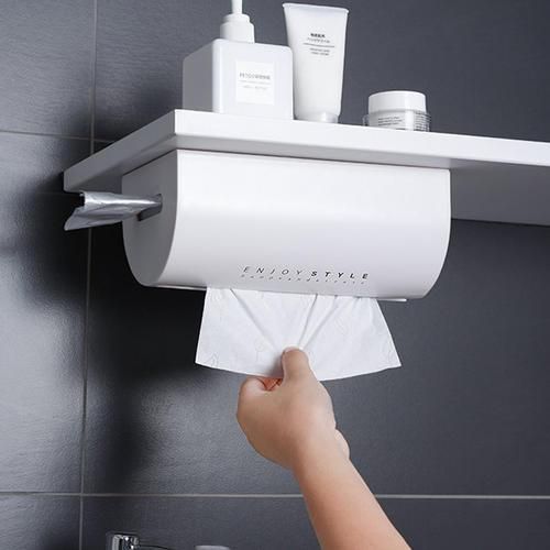 Tissue Box Dispenser Paper Holder Punch Free Self Adhesive Napkins Wall Mounted Car ABS Bathroom Storage Rack Home Decoration