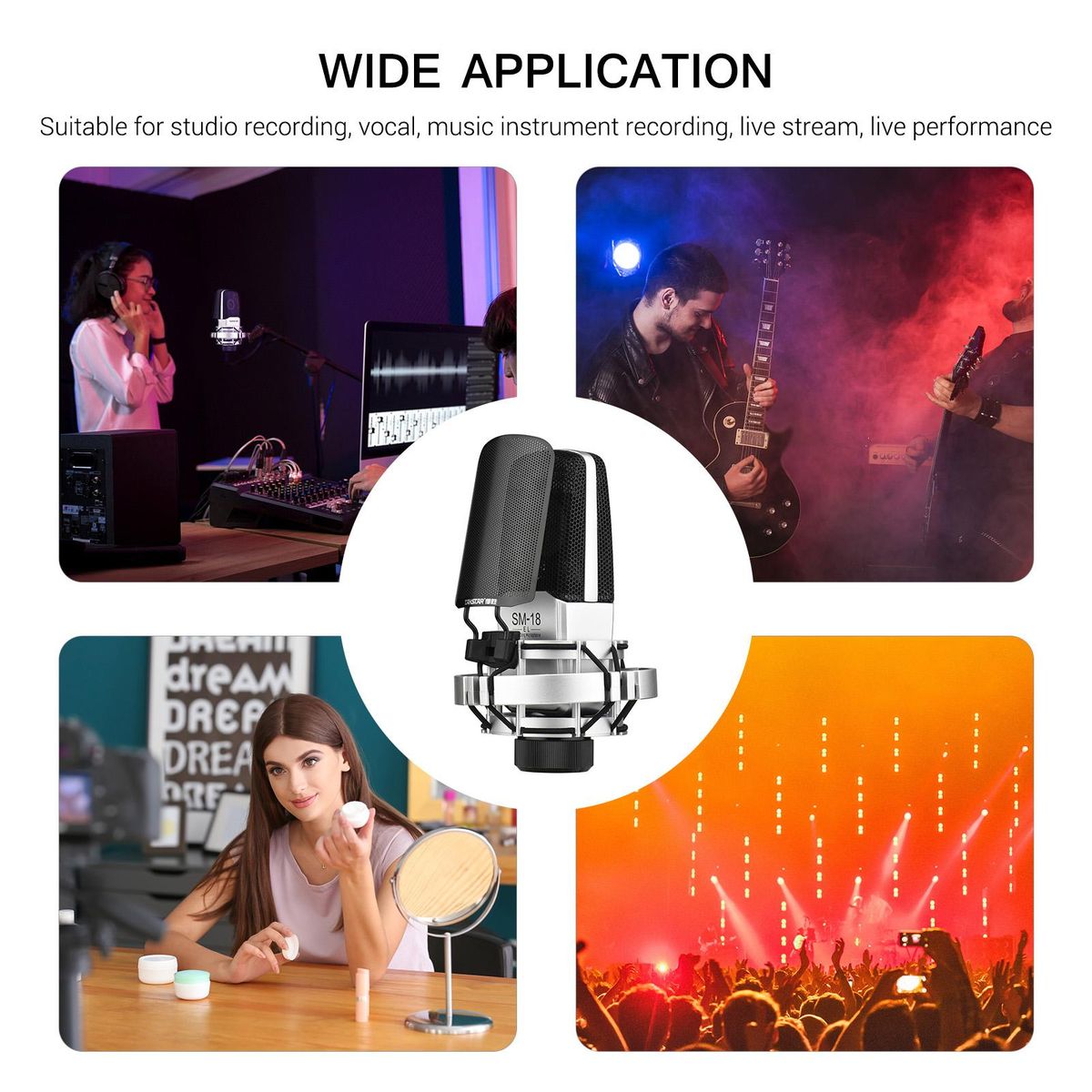 TAKSTAR SM-18 EL Professional Recording Microphone Cardioid Condenser XLR Mic Kit with Adjustable Shock Mount Metal Pop Screen for Studio Vocal Music Instrument Live Stream Performance