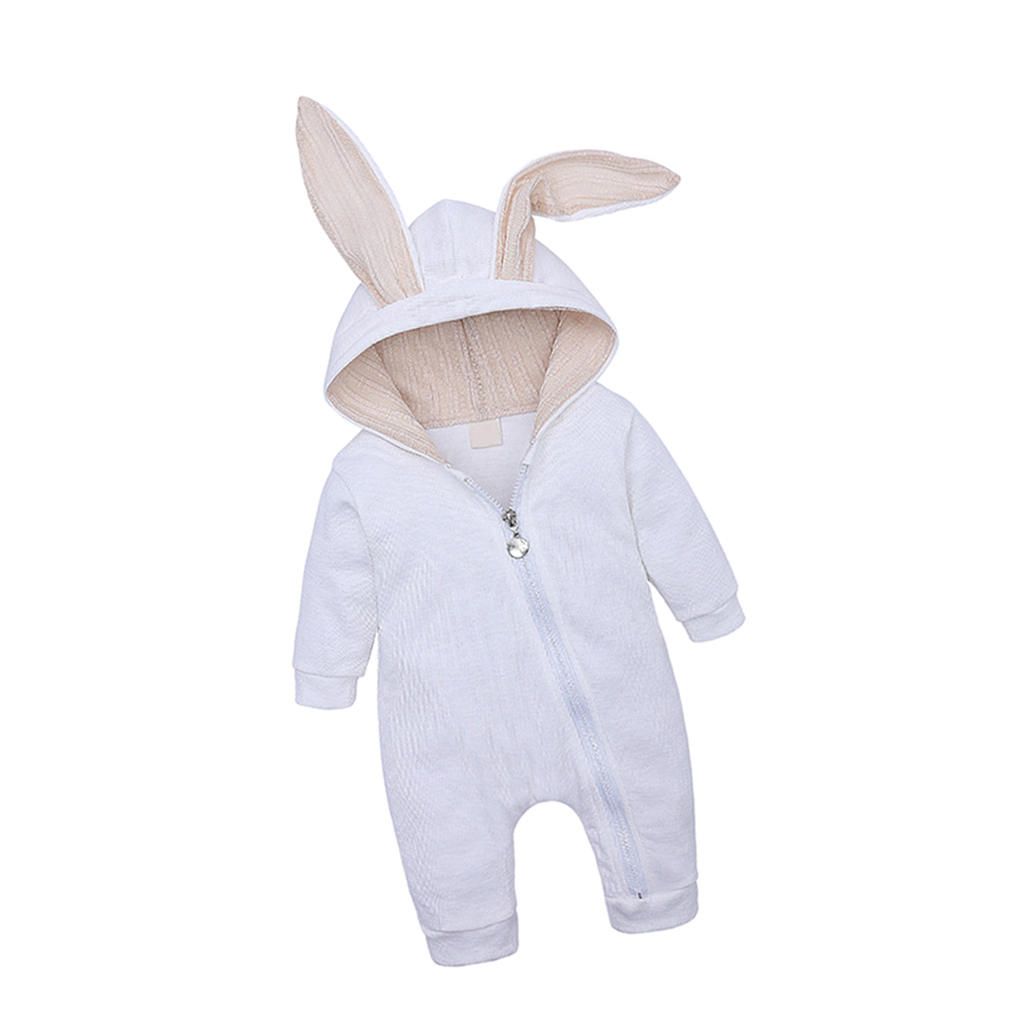 Baby Kids Boys Girls Infant Hooded Romper Jumpsuit White (0-3 Months)