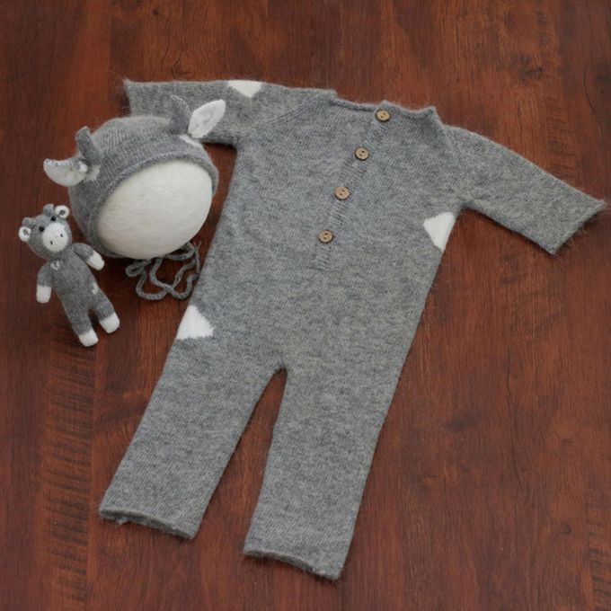 Baby Jumpsuit Knitted Cotton Cute Cow For Halloween Birthday Gray
