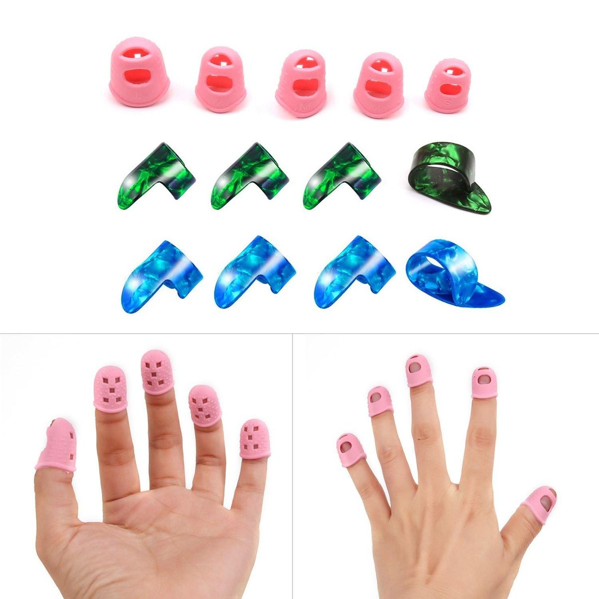 5pcs Guitar Silicone Finger Portectors 8pcs Celluloid Thumb Fingerpicks for Guitar Ukulele Banjos Accessories