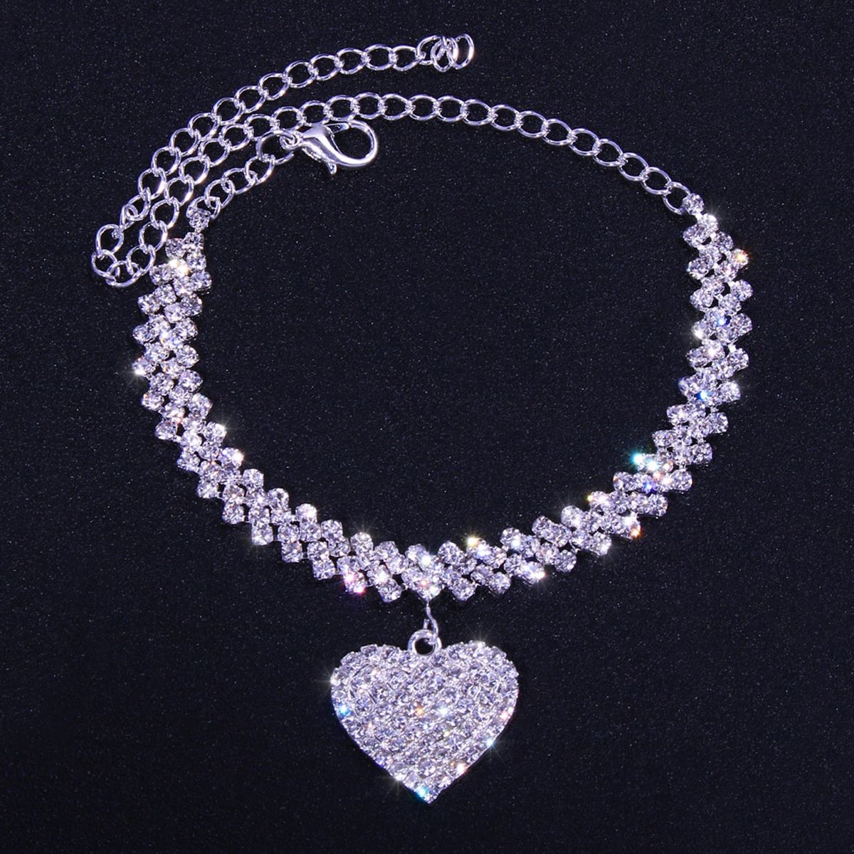 Ankle Chain Heart Pendant Extended Length Leg Bracelet Silver