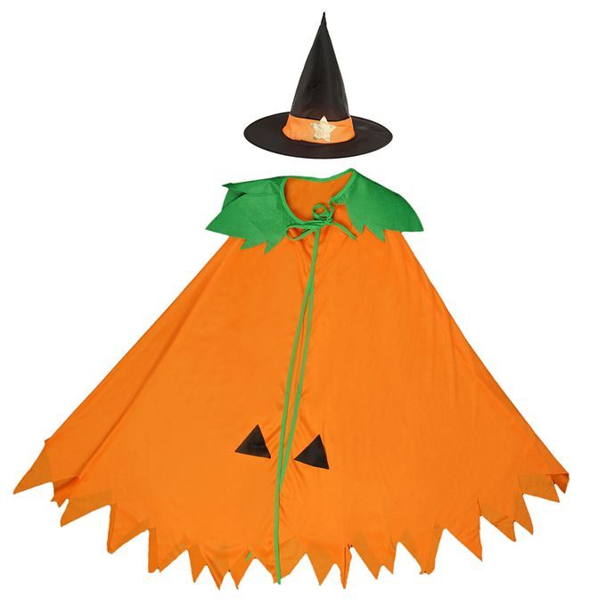 Halloween Pumpkin Cape Cloak With Cone Hat Costume Cosplay Fancy Dress