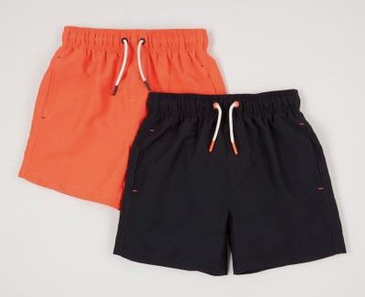 2 Pack Navy & Neon Orange Boys Swim Shorts