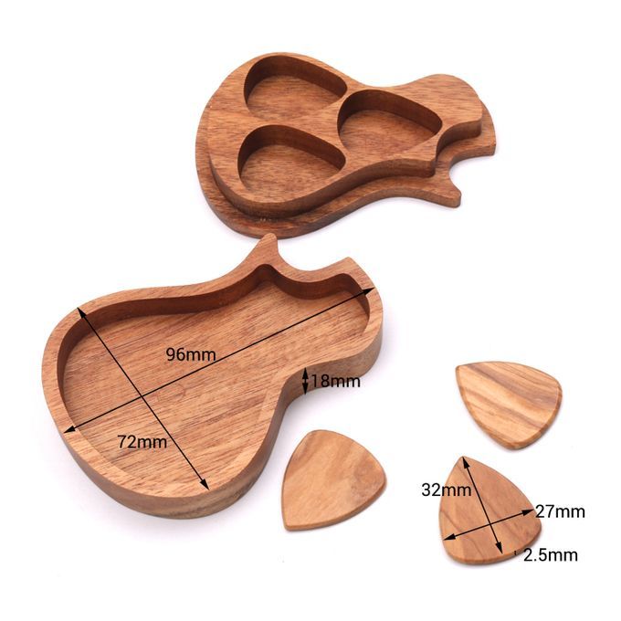 Delicate Wooden Guitar Pick Set Plectrum Storage Holder-
