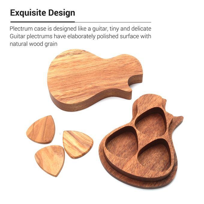 Delicate Wooden Guitar Pick Set Plectrum Storage Holder-