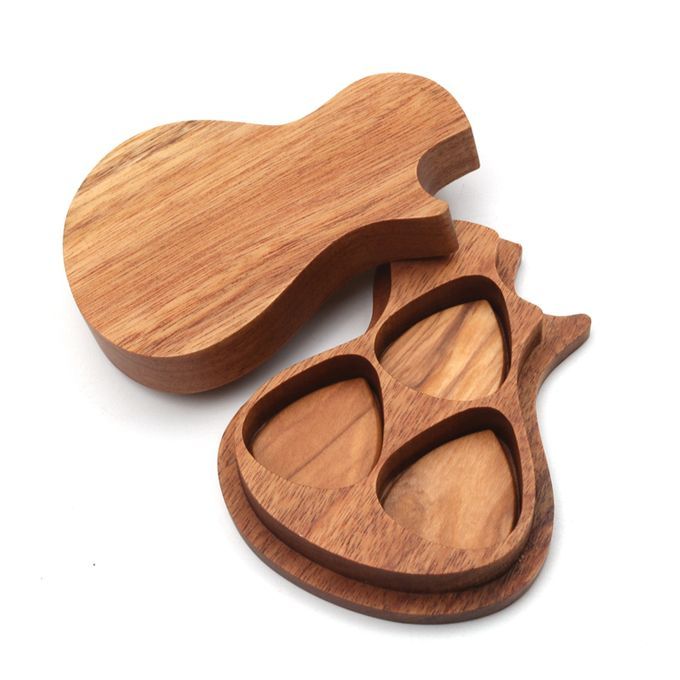 Delicate Wooden Guitar Pick Set Plectrum Storage Holder-