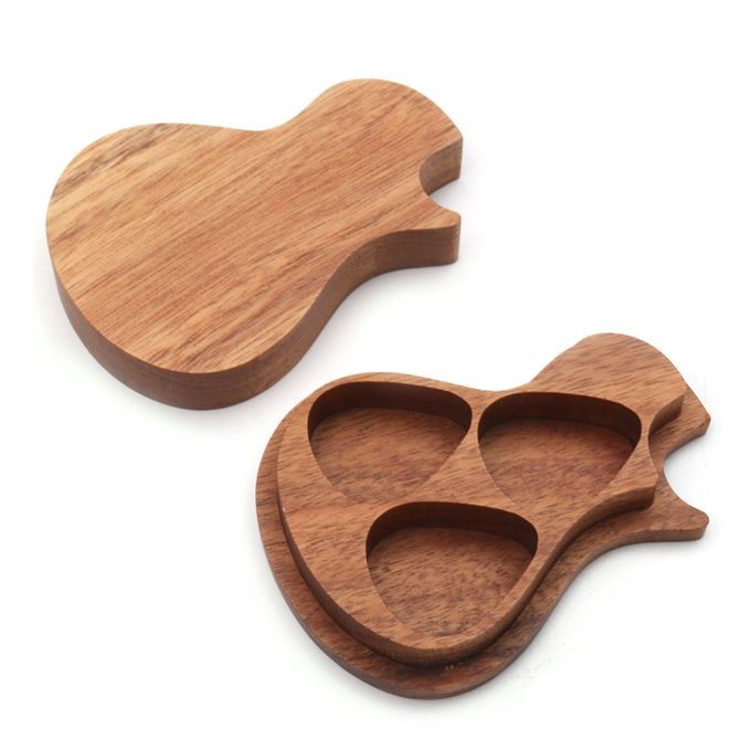 Delicate Wooden Guitar Pick Set Plectrum Storage Holder-