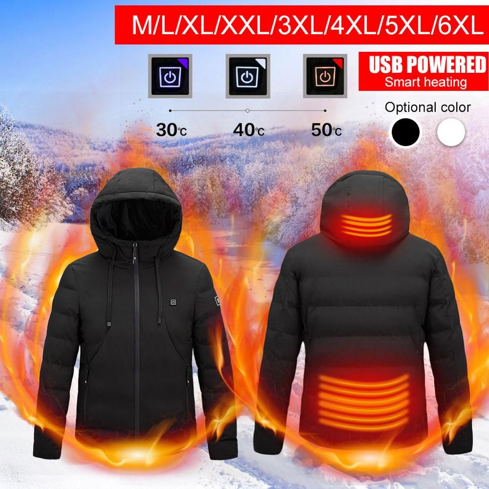 Men Electric Heated Jackets Outdoor Sports Coat USB Long Sleeves Heating Hooded Jackets Warm Winter Thermal Clothing Camping-