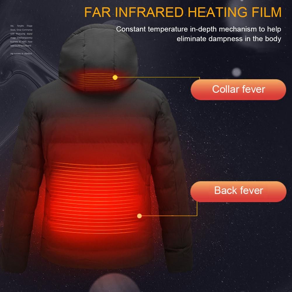 Men Electric Heated Jackets Outdoor Sports Coat USB Long Sleeves Heating Hooded Jackets Warm Winter Thermal Clothing Camping-
