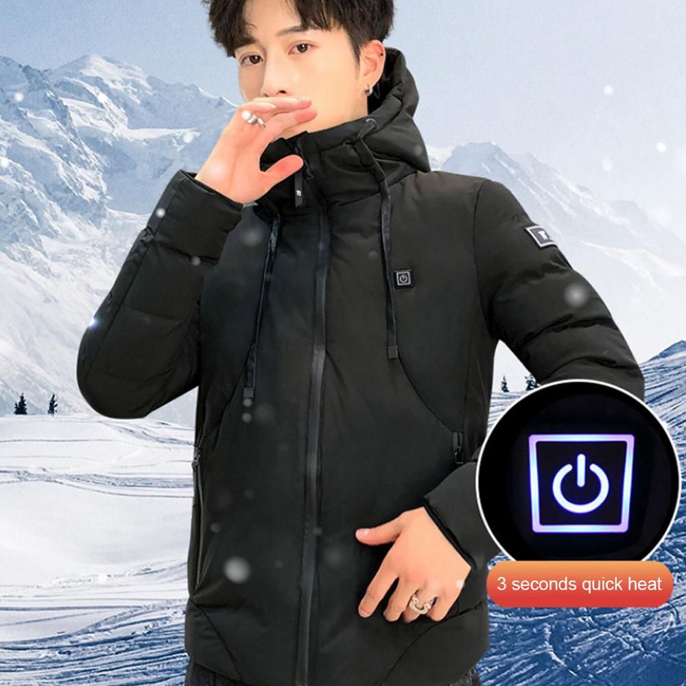 Men Electric Heated Jackets Outdoor Sports Coat USB Long Sleeves Heating Hooded Jackets Warm Winter Thermal Clothing Camping-