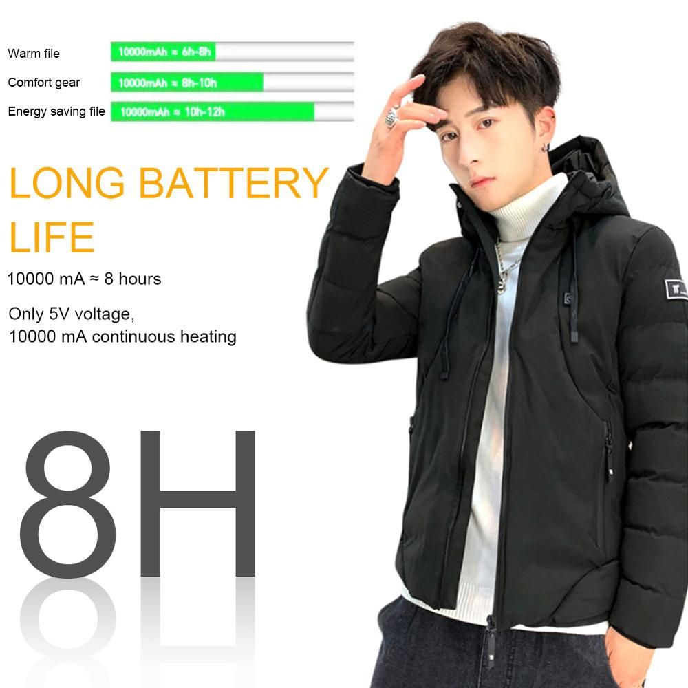 Men Electric Heated Jackets Outdoor Sports Coat USB Long Sleeves Heating Hooded Jackets Warm Winter Thermal Clothing Camping-