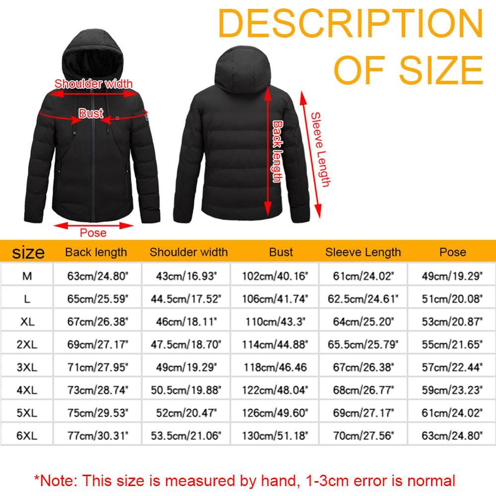 Men Electric Heated Jackets Outdoor Sports Coat USB Long Sleeves Heating Hooded Jackets Warm Winter Thermal Clothing Camping-