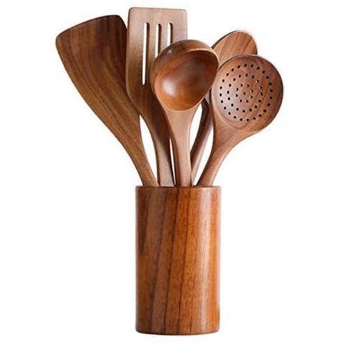 Natural Teak Cooking Wooden Spoon Set