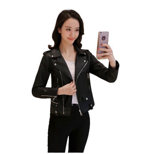 Women Motorcycle PU Jacket Biker Coat Leather Jackets