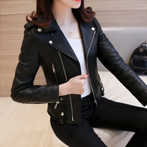 Women Motorcycle PU Jacket Biker Coat Leather Jackets