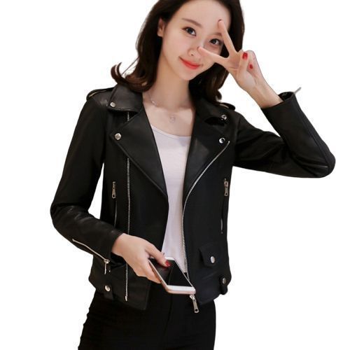 Women Motorcycle PU Jacket Biker Coat Leather Jackets