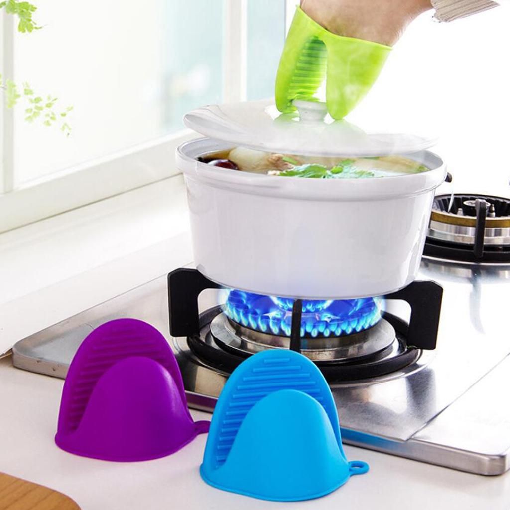 2pcs Baking Pinch Grip Silicone Hot Pot Holder Oven Glove Mini Yellow