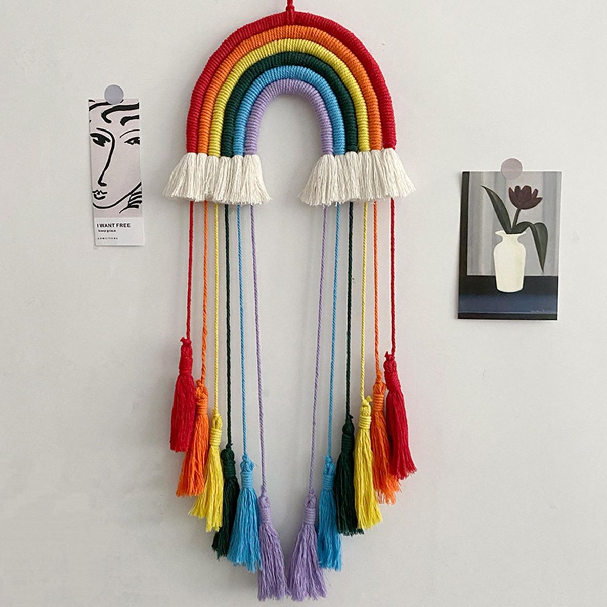 Colorful Wall Hanging for Teenage Girls Bedroom Boho Rainbow Macrame Red
