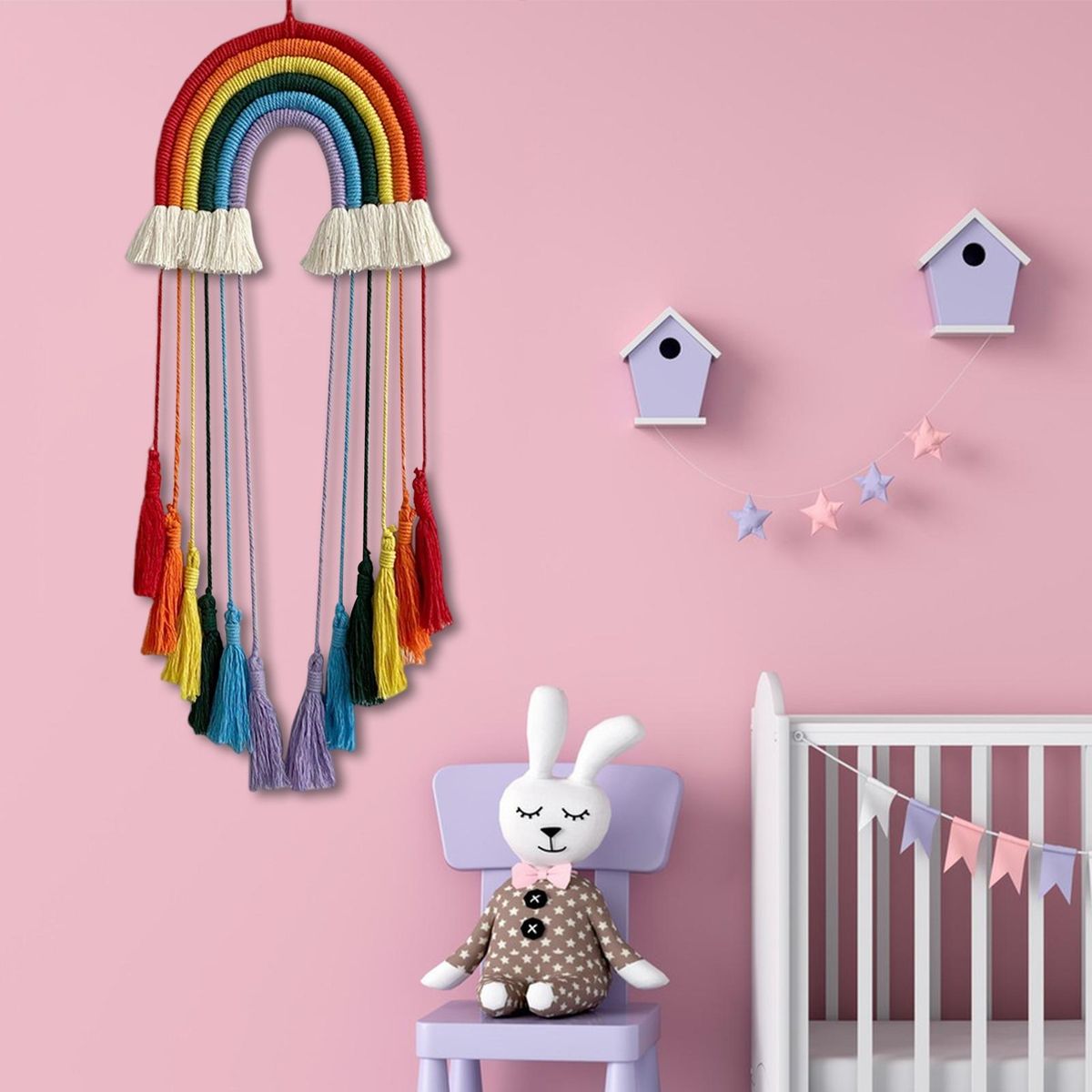 Colorful Wall Hanging for Teenage Girls Bedroom Boho Rainbow Macrame Red