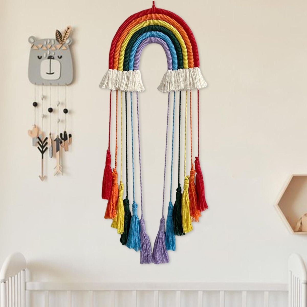 Colorful Wall Hanging for Teenage Girls Bedroom Boho Rainbow Macrame Red