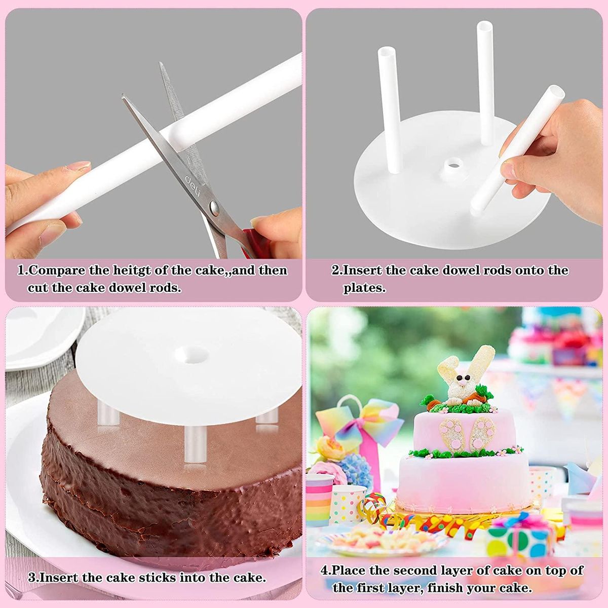 36 Pieces Plastic Cake Dowel Rods Set 20 Pieces White Cake S