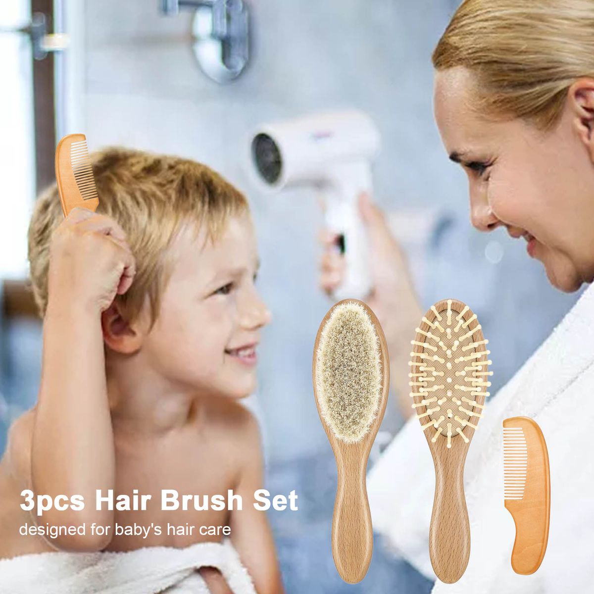 3pcs Hair Brush Comb Set Newborn Hairbrush Kit Infant Comb