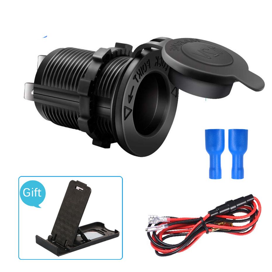 （None Led With Cable）Black Color 12V 120W Motorcycle Car Boat Tractor Accessory Waterproof Cigarette  Power Socket Plug Outlet Car-styling