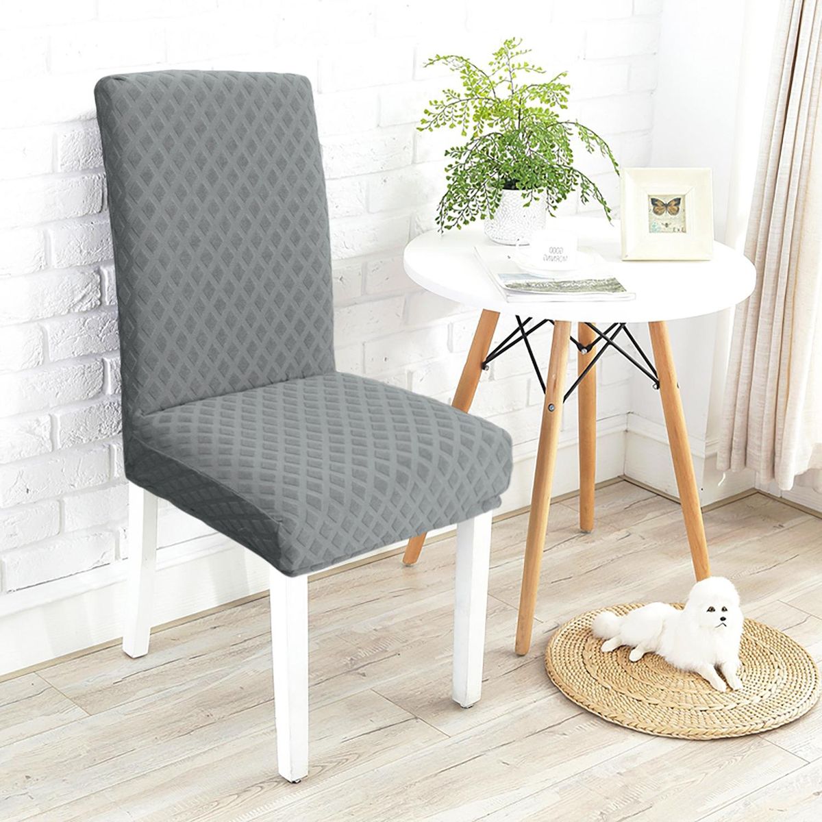 Dining Chair Slipcover, High Stretch Removable Chair Cover Washable Chair Seat Protector Cover, Jacquard Rhombus, Chair Cover Slipcover for Home Party Hotel Wedding Ceremony, Grey