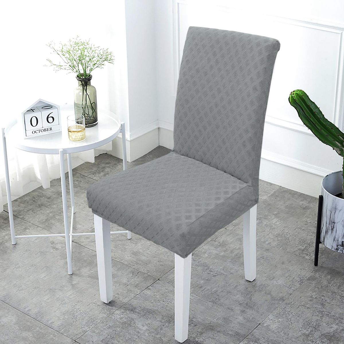 Dining Chair Slipcover, High Stretch Removable Chair Cover Washable Chair Seat Protector Cover, Jacquard Rhombus, Chair Cover Slipcover for Home Party Hotel Wedding Ceremony, Grey
