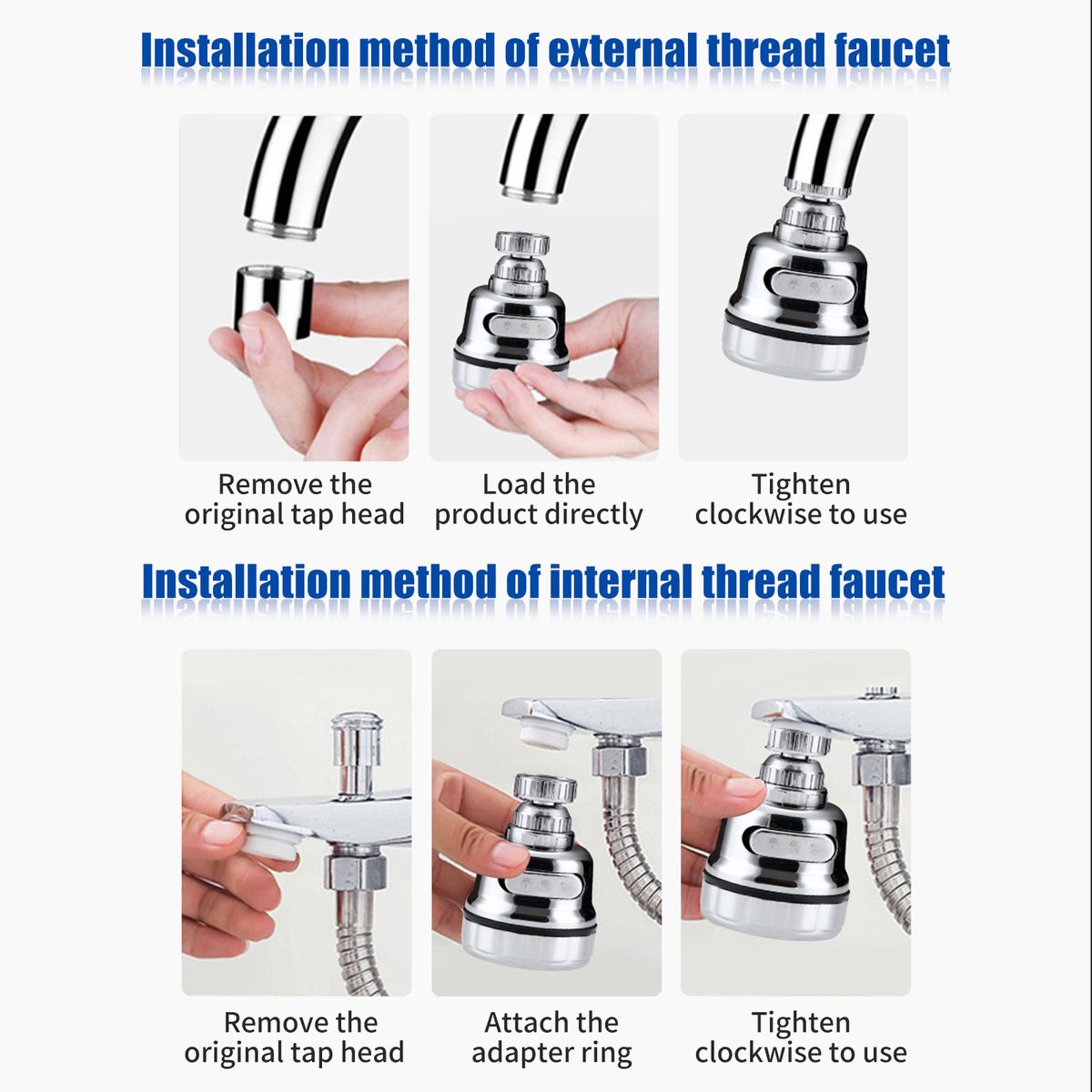 360° Rotatable Tap Head Faucet Extender 3 Water Modes