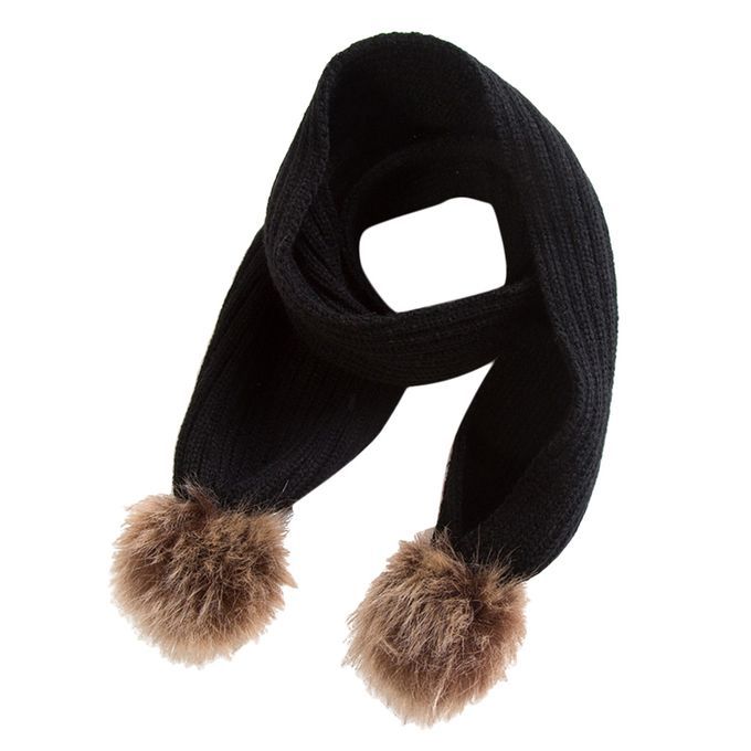 KIDS GIRLS WARM SOFT KNIT WINTER SCARF WRAP NECK WARMER FAUX  Black