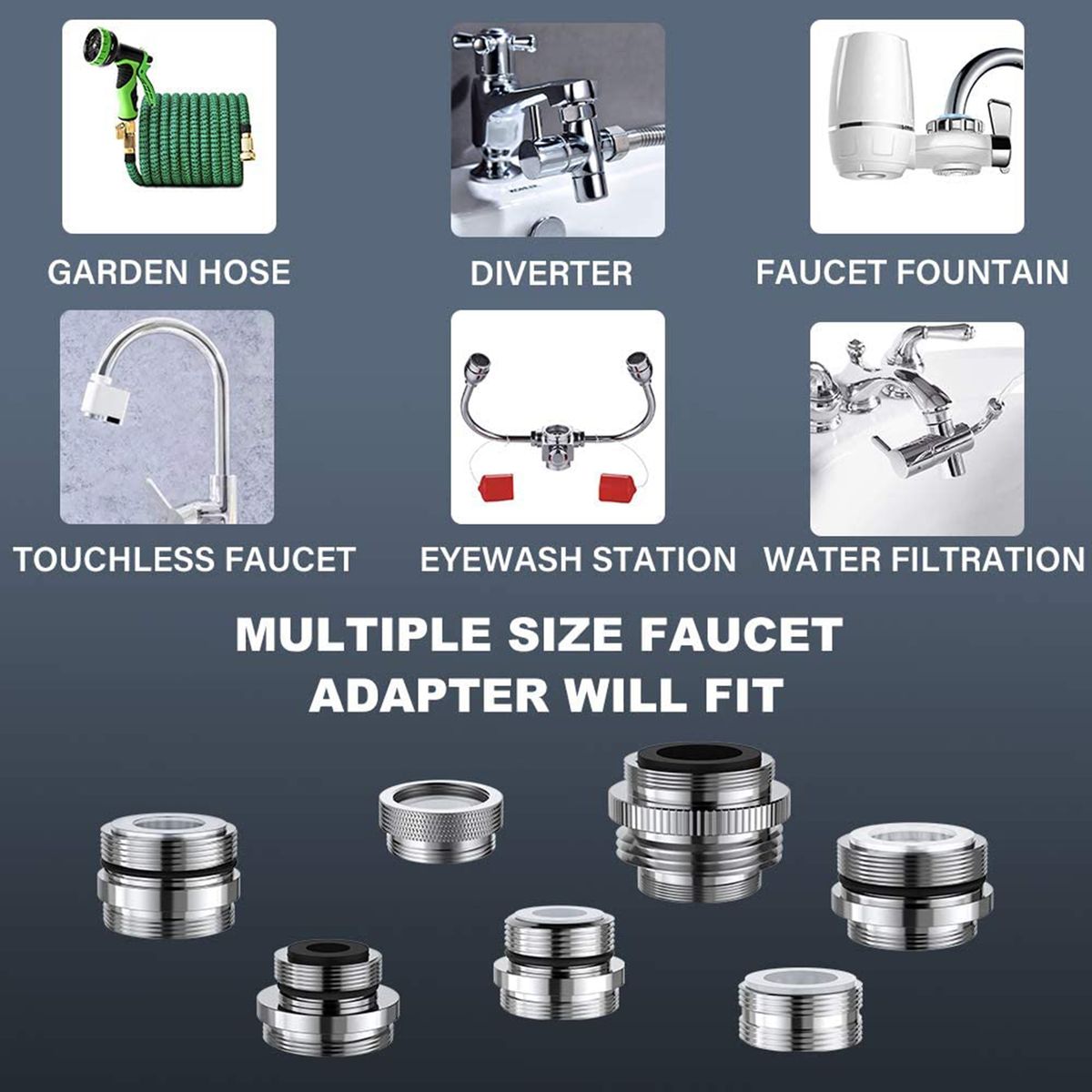7Pcs Multiple Size Tap Hose Adapters Solid Brass Fit