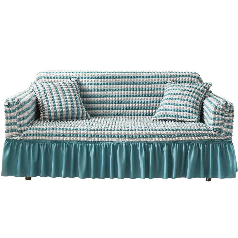 Luxury Fabric Sofa Slipcover Non-Slip All Seasons For 3 Seats-Blue