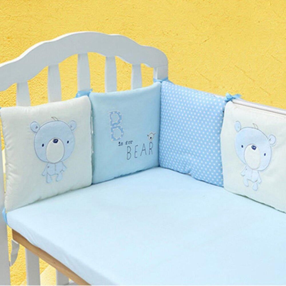 6PCS Popular Crib Bumper Protective Baby Nursery Bedding Comfy Infant Cot Pad#Blue Blue Blue