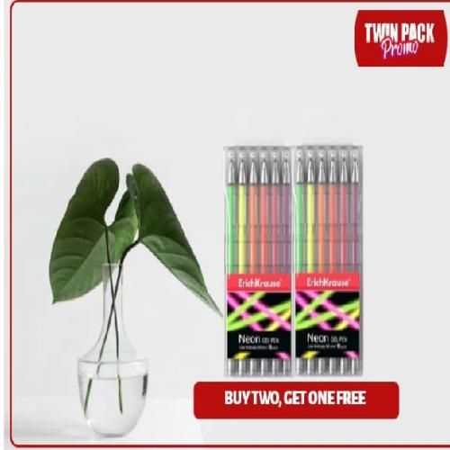 (2 PACKETS) NEON GEL INK PEN (IN A BOX OF 6) PURPLE,GREEN,YELLOW,ORANGE,D.ORANGE & PINK