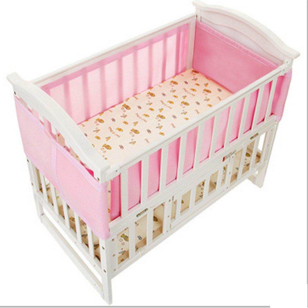 130x70cm Pink Breathable Infant Baby Bed Mesh Bumper Crib Liner Protection Pad
