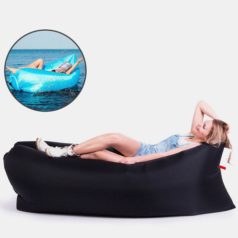Beach Ultralight Sleeping Bag Lazy Bag Inflatable Lounger Inflatable Chair Sofa Bed Bag Couch For Camping Black