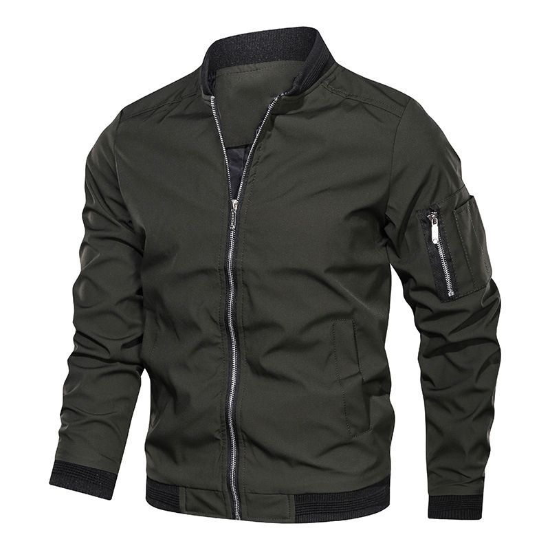 Men's Jacket-Lightweight Bomber Jacket Zip Pockets Coat Outwear (Red)