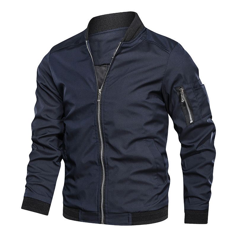 Men's Jacket-Lightweight Bomber Jacket Zip Pockets Coat Outwear (Red)