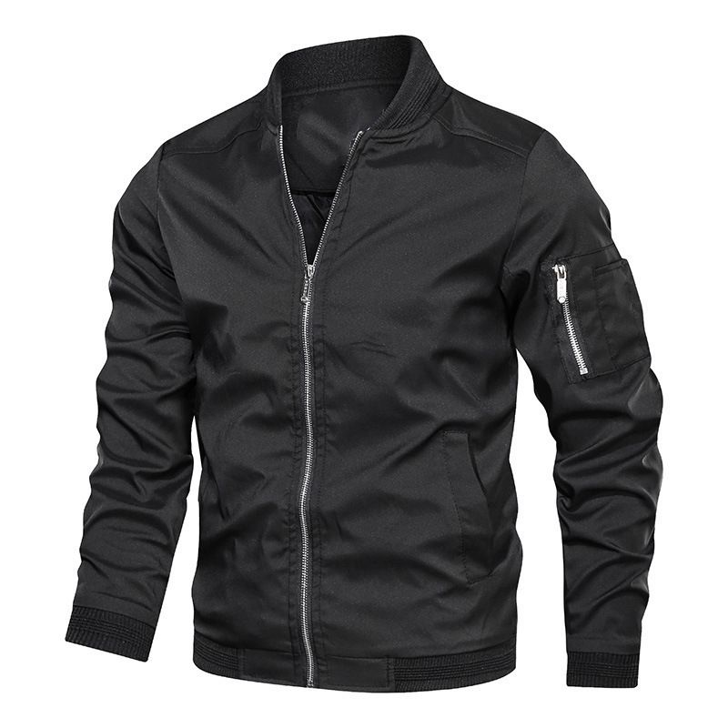 Men's Jacket-Lightweight Bomber Jacket Zip Pockets Coat Outwear (Red)
