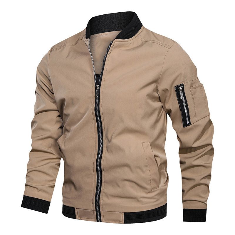 Men's Jacket-Lightweight Bomber Jacket Zip Pockets Coat Outwear (Red)