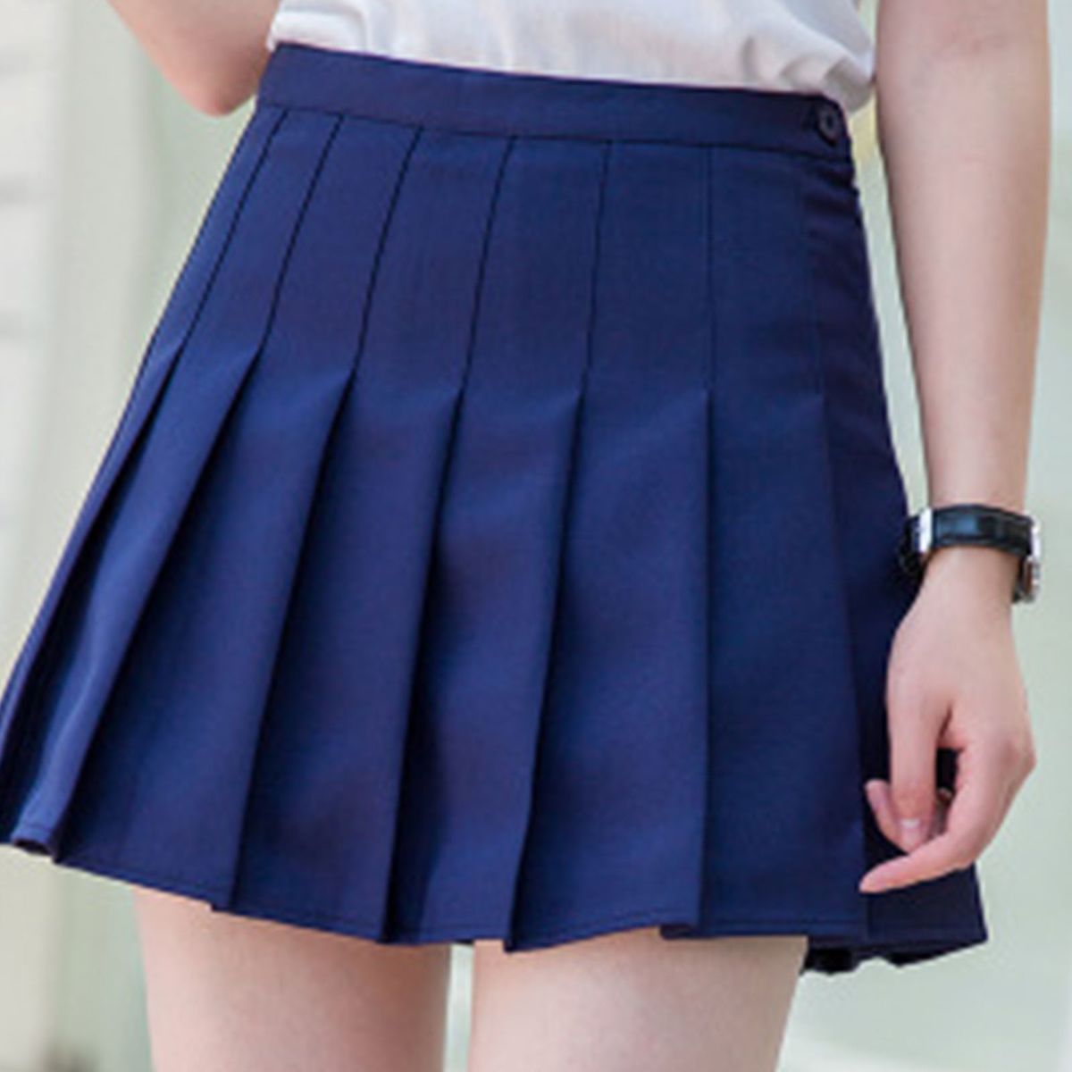 Plain Pleated Skirt Tennis Uniform High Waisted With Navy Blue XS